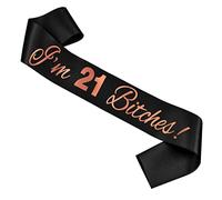 Ulikee Birthday Sash for Girl 21st Birthday, Rose Gold 'I'm 21 Bitches!' Black Sash 21st Birthday Sash Finally Legal Sash Drinking Age Birthday Party Favors