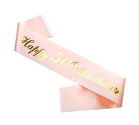 Ulikee Happy 50th Birthday Sash - Rose Gold Satin Sash with Gold Foil Lettering - Women's 50th Birthday Accessory