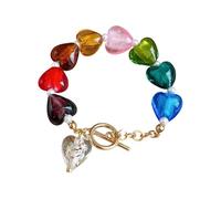 Ulikeey Heart Chunky Beads Women Strand Bracelet With Charm, Murano Bracelet Adjustable Stackable Statement Jewelry for Women, 6.69 Inches, Alloy Glass Faux Pearl, no gemstone