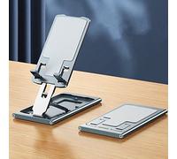 ULIKTO Foldable Cell Phone Stand Height Angle Adjustable Aluminum Desktop Phone Holder Cradle Dock Pocket Portable Mount for iPhone, Samsung Galaxy, iPad mini, Tablets Up to 12” (Grey)