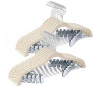 Ulimart 24-Pack Beige Velvet Hangers with Clips Adjustable,Adult Hangers,Heavy-Duty,Felt,Non-Slip,Space Saving,Slim Outfit Hanger for Pants, Skirts, Suits,Coats, Dresses ect.