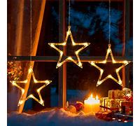 Ulinek Christmas Window Lights Indoor Outdoor, 3 Stars Lights 30 LEDs Battery Operated Timer for Hanging 8 Modes Warm White Star String Lights, Xmas Lights Decorative Light for Window, Door, Wall