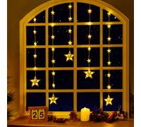 Ulinek Christmas Window Lights Indoor Outdoor, 5+27 Stars Lights 52 LEDs Battery Operated, Timer for Hanging 8 Modes Warm White Multicolour Star String Decoration Xmas for Window, Door, Wall