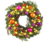 Ulinek Christmas Wreath, 40 LED Wreath Decoration Xmas with Timer for Front Door, Door Hanging Garland Light up Christmas Wreath Battery Operated Decor Wreath Indoor for Door Window Wall Multicolour