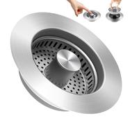 ULIOLI 3 in 1 Kitchen Sink Drain Strainer Sink Stopper, Stainless Steel Sink Drain Strainer with Anti-Clogging Basket, Kitchen Sink Drain Filter Plug for US Standard 3-1/2 Inch Drain (1Pack)