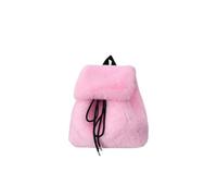 Ulisty Women Small Faux Rabbit Fur Backpack Furry Drawstring Daypack Plush Shoulder Bag pink