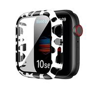 ULITIQ Compatible with Apple Watch Case 45mm Series 9 / Series 8 / Series 7 45mm, Cow Print Case with Tempered Glass Screen Protector, Bubble-Free Hard Case Cover for iWatch 9 8 7 Accessories Black