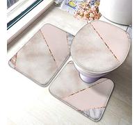 Uliykon Spliced Mixed Rose Gold Marble Bathroom Mat Sets 3 Piece Set Rugs Memory Foam Mat Set Matches Anti-Skid Toilet Seat Cover Bath Mat Lid Cover