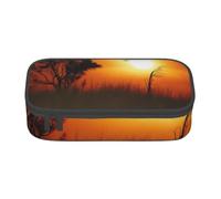 ULKMFFCF African Grass Sunset Printed Pencil Case with Compartments - Large Capacity Pen Case Bag Pouch Holder Makeup Bag for School, Office, Travel