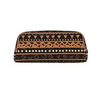 ULKMFFCF African Mud Cloth Tribal Printed Leather Pencil Case for Students Girls Boys - Cute Silver Zip Pen Pencil Pouch Office School Adult Stationary Organiser Makeup Bag