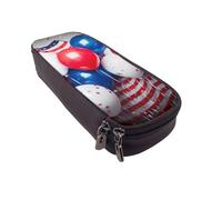 ULKMFFCF American Flag Balloons Printed Pencil Case Pen Bag - PU Leather Students Stationery Pouch Pencil Box with Zipper for School Office Travel and Makeup