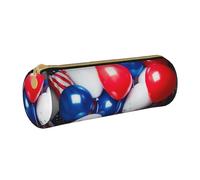 ULKMFFCF American Flag Balloons Printed Round Pencil Case - Cute Leather Zip Pouch for School, Office, Travel and Makeup