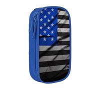 ULKMFFCF American Thin Blue Line Flag Printed Cute Pencil Case Pen Bag,Blue - Large Capacity Students Stationery Pouch Pencil Box for School Office Travel Makeup