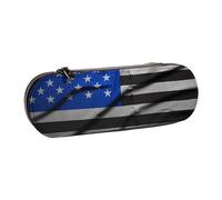 ULKMFFCF American Thin Blue Line Flag Printed Hard Shell Pencil Case Pen Bag - PU Leather Students Stationery Pouch Pencil Box for School Office Travel and Makeup