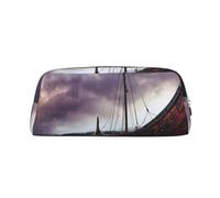 ULKMFFCF Ancient Times Boat Printed Leather Pencil Case for Students Girls Boys - Cute Gold Zip Pen Pencil Pouch Office School Adult Stationary Organiser Makeup Bag