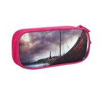 ULKMFFCF Ancient Times Boat Printed Pencil Case Pen Bag,Pink - Large Capacity Students Stationery Pouch Pencil Box with Zipper for School Office Travel and Makeup