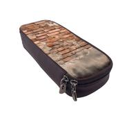 ULKMFFCF Ancient Worn Brick Wall Printed Pencil Case Pen Bag - PU Leather Students Stationery Pouch Pencil Box with Zipper for School Office Travel and Makeup