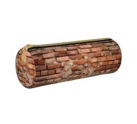 ULKMFFCF Ancient Worn Brick Wall Printed Round Pencil Case - Cute Leather Zip Pouch for School, Office, Travel and Makeup