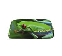 ULKMFFCF Animal Frog Green Leaf Leaves Printed Leather Pencil Case for Students Girls Boys - Cute Gold Zip Pen Pencil Pouch Office School Adult Stationary Organiser Makeup Bag