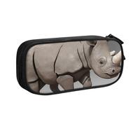 ULKMFFCF Animal Rhino Printed Pencil Case Pen Bag,Black - Cute Students Stationery Pouch Pencil Box with Zipper for School Office Travel and Makeup