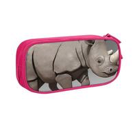 ULKMFFCF Animal Rhino Printed Pencil Case Pen Bag,Pink - Cute Students Stationery Pouch Pencil Box with Zipper for School Office Travel and Makeup