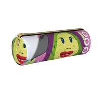 ULKMFFCF Avocado Cartoon Printed Round Pencil Case - Cute Leather Zip Pouch for School, Office, Travel and Makeup