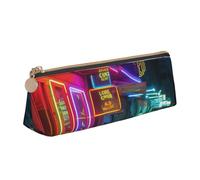 ULKMFFCF Bars Neon Lights Printed Triangle Pencil Case - Cute Leather Zip Pouch for School, Office, Travel and Makeup