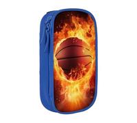 ULKMFFCF Basketball On Fire Flame Splashing Printed Students Pencil Case Pen Bag,Blue - Large Capacity Stationery Pouch Pencil Box with Zipper for School Office Travel and Makeup