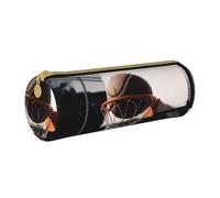 ULKMFFCF Basketball Shot Printed Round Pencil Case - Cute Leather Zip Pouch for School, Office, Travel and Makeup