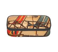 ULKMFFCF Beach Chair Scenes Printed Pencil Case with Compartments - Large Capacity Pen Case Bag Pouch Holder Makeup Bag for School, Office, Travel