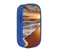 ULKMFFCF Beach Sunrise White Wave Printed Cute Pencil Case Pen Bag,Blue - Large Capacity Students Stationery Pouch Pencil Box for School Office Travel Makeup