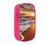 ULKMFFCF Beach Sunrise White Wave Printed Cute Pencil Case Pen Bag,Pink - Large Capacity Students Stationery Pouch Pencil Box for School Office Travel Makeup