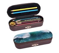 ULKMFFCF Beautiful Sea Waves Printed Hard Shell Pencil Case Pen Bag - Pu Leather Students Stationery Pouch Pencil Box with Zipper for School Office Travel and Makeup