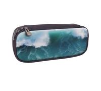 ULKMFFCF Beautiful Sea Waves Printed Pencil Case Pen Bag - Pu Leather Students Stationery Pouch Pencil Box with Zipper for School Office Travel and Makeup