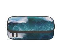 ULKMFFCF Beautiful Sea Waves Printed Pencil Case with Compartments - Large Capacity Pen Case Bag Pouch Holder Makeup Bag for School, Office, Travel