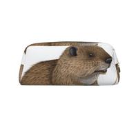 ULKMFFCF Beaver Cartoon Printed Leather Pencil Case for Students Girls Boys - Cute Gold Zip Pen Pencil Pouch Office School Adult Stationary Organiser Makeup Bag