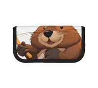 ULKMFFCF Beaver Working Printed Canvas Pencil Case - Large Capacity School Office Organizer Pen Bag Cosmetic Bag