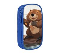 ULKMFFCF Beaver Working Printed Cute Pencil Case Pen Bag,Blue - Large Capacity Students Stationery Pouch Pencil Box for School Office Travel Makeup
