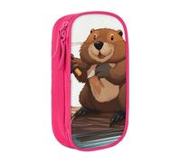 ULKMFFCF Beaver Working Printed Cute Pencil Case Pen Bag,Pink - Large Capacity Students Stationery Pouch Pencil Box for School Office Travel Makeup