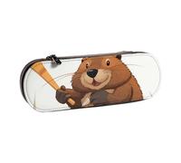 ULKMFFCF Beaver Working Printed Hard Shell Pencil Case Pen Bag - PU Leather Students Stationery Pouch Pencil Box for School Office Travel and Makeup