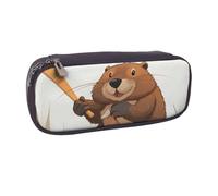 ULKMFFCF Beaver Working Printed Pencil Bag Pen Case for Boys Girls - PU Leather Cute Stationery Pouch Holder for School Office Travel Makeup
