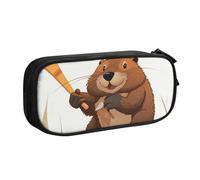 ULKMFFCF Beaver Working Printed Pencil Case Pen Bag,Black - Cute Students Stationery Pouch Pencil Box with Zipper for School Office Travel and Makeup