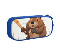 ULKMFFCF Beaver Working Printed Pencil Case Pen Bag,Blue - Cute Students Stationery Pouch Pencil Box with Zipper for School Office Travel and Makeup