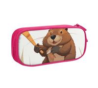 ULKMFFCF Beaver Working Printed Pencil Case Pen Bag,Pink - Cute Students Stationery Pouch Pencil Box with Zipper for School Office Travel and Makeup