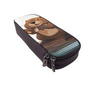 ULKMFFCF Beaver Working Printed Pencil Case Pen Bag - PU Leather Students Stationery Pouch Pencil Box with Zipper for School Office Travel and Makeup