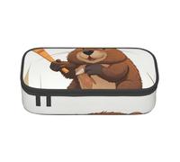 ULKMFFCF Beaver Working Printed Pencil Case with Compartments - Large Capacity Pen Case Bag Pouch Holder Makeup Bag for School, Office, Travel
