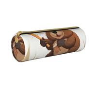 ULKMFFCF Beaver Working Printed Round Pencil Case - Cute Leather Zip Pouch for School, Office, Travel and Makeup