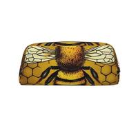 ULKMFFCF Bee Honeybee Printed Leather Pencil Case for Students Girls Boys - Cute Gold Zip Pen Pencil Pouch Office School Adult Stationary Organiser Makeup Bag