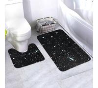 ULKMFFCF Black Glitter Printed Bathroom Mat Set 2 Pieces, Non-Slip Bath Rug And U-Shape Contour Mat, Super Absorbent Flannel Bathroom Rugs Floor Mat