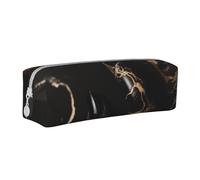ULKMFFCF Black Rose Gold Marble Printed Leather Pencil Case - Cute Zip Pouch for School, Office, Travel and Makeup